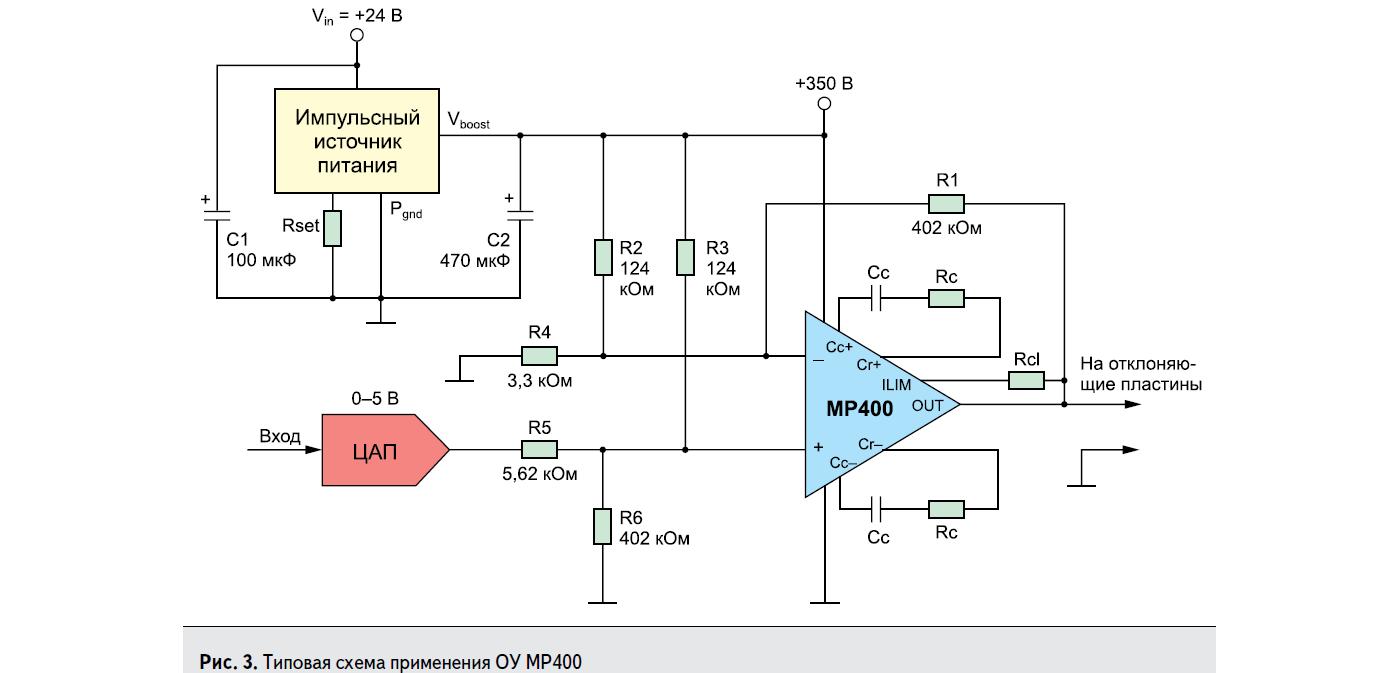 Типовая схема применения ОУ MP400 Apex Microtechnology