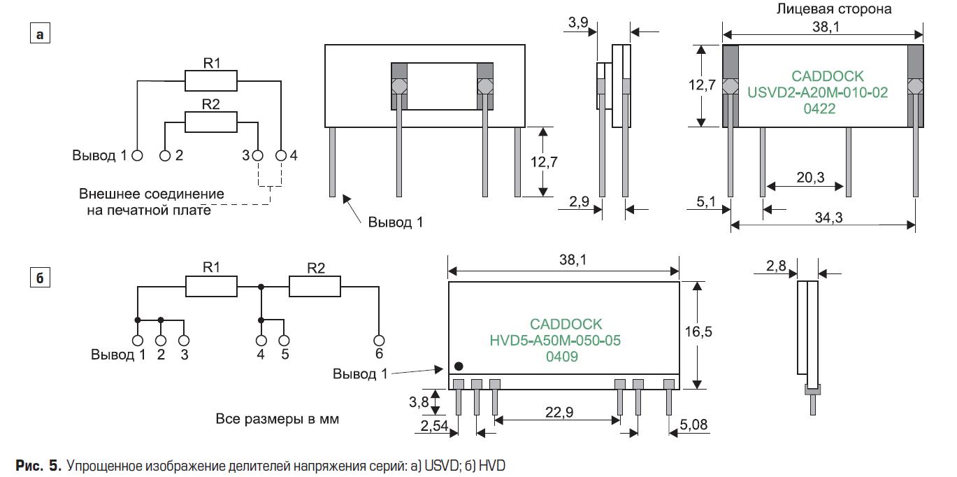 Упрощённое изображение делителей напряжения серий: а) USVD; б) HVD компании Caddcok