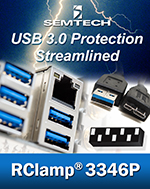 Шестиканальное устройство защиты интерфейса стандарта USB3.0 RClamp3346P компании Semtech