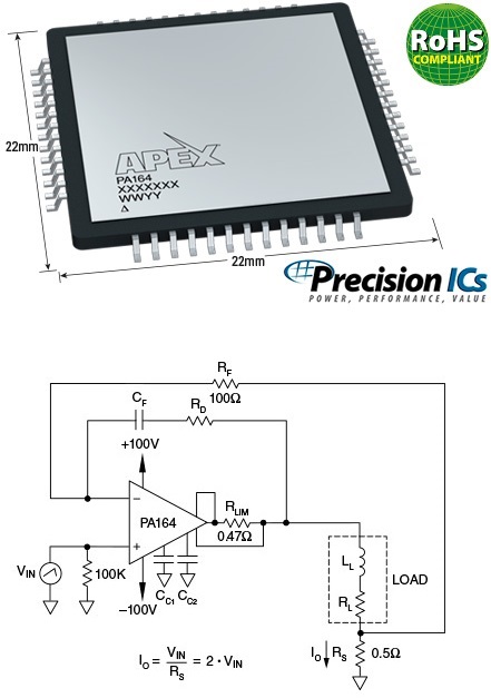 ИС усилителя мощности PA164 компании APEX Microtechnology с непрерывным выходным током 1 А