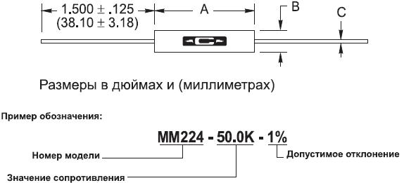 Корпус и маркировка высокотемпературных резисторов серии MM Caddock Electronics