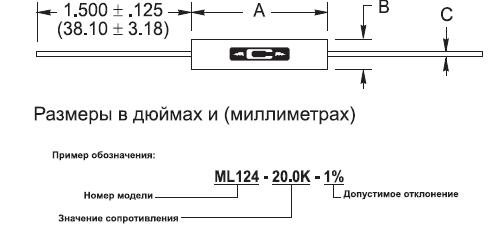 Корпус и маркировка прецизионных плёночных резисторов серии ML Caddock Electronics