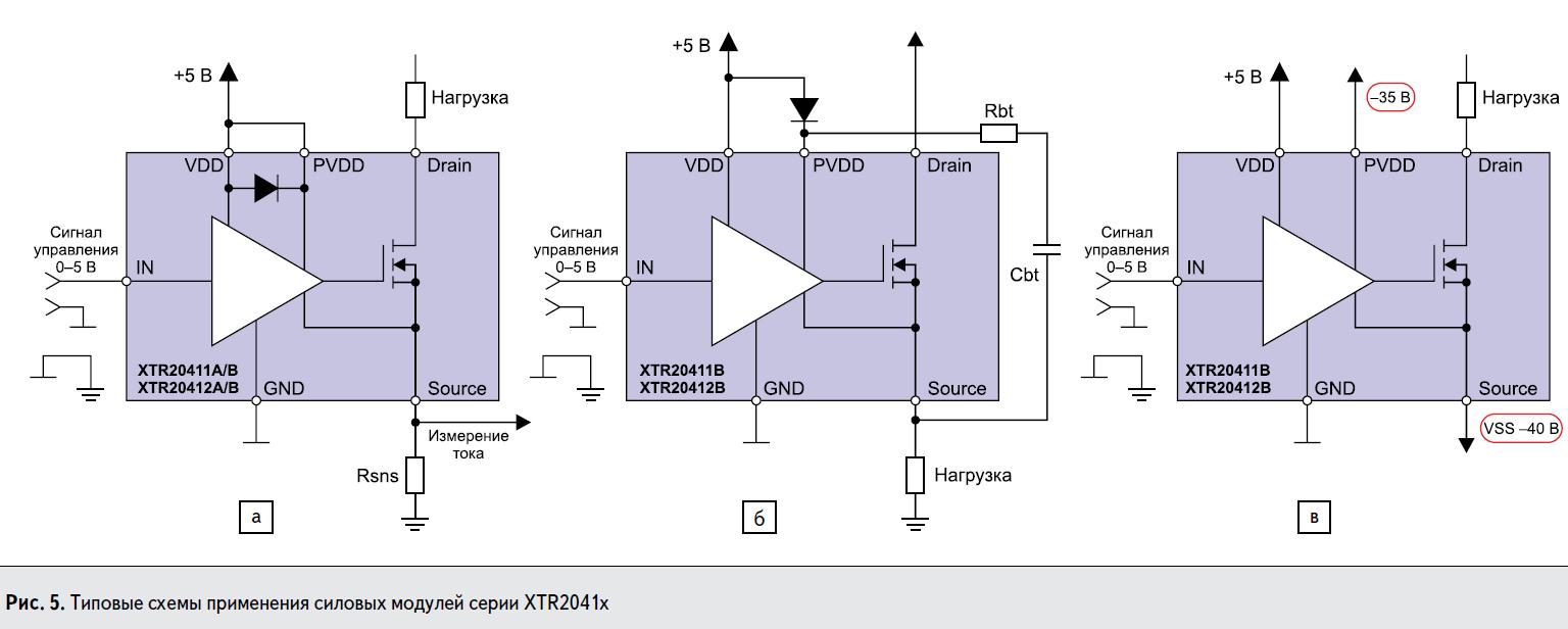 типовые схемы применения силовых модулей серии XTR2041x X-REL Semiconductor