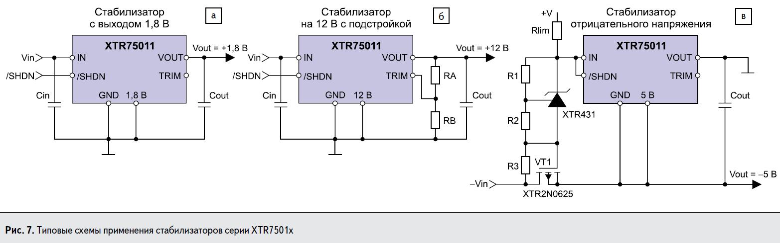 Типовые схемы применения высокотемпературных стабилизаторов серии XTR7501x X-REL Semiconductor