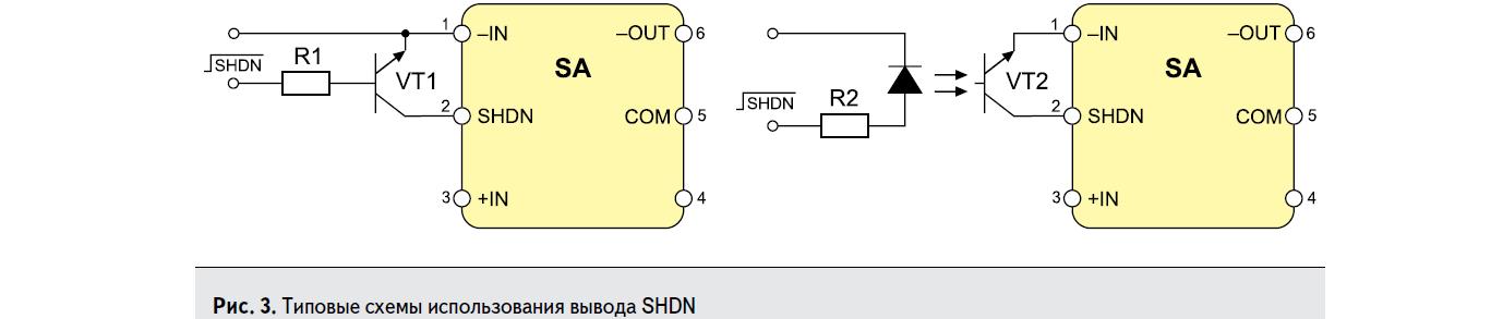 Типовые схемы использования вывода SHDN DC/DC преобразователей PICO Electronics