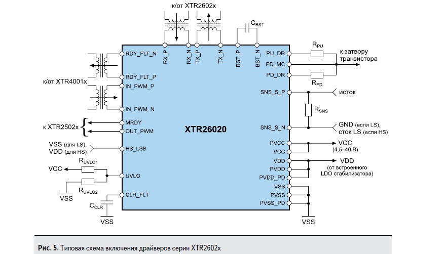 Типовая схема включения драйверов серии XTR2602x компании X-REL Semiconductor